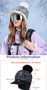 Casquette d'hiver en peluche avec protège-oreilles et guide des tailles détaillé