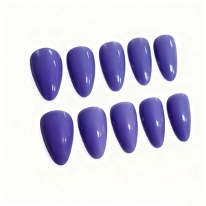 Glossy grape purple almond shaped press-on nails set of 10 on a clean white background