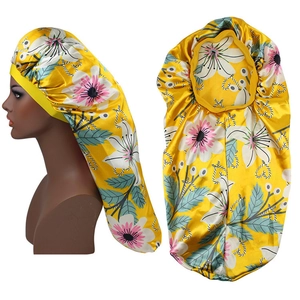 Florale Satin Schlafhaube für langen Haarschutz mit elastischem Kopfband