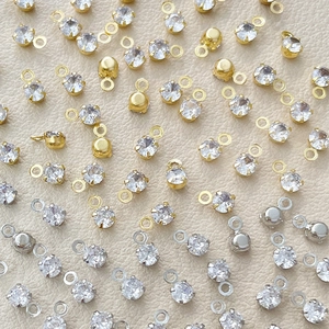 Round Cubic Zirconia Charms Copper Pendants With Jump Ring Gold Plated For DIY Jewelry Making Necklaces Earrings
