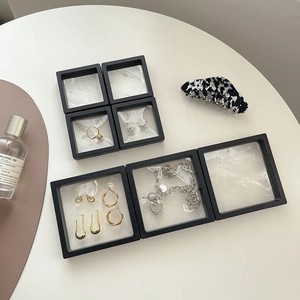 Black PE film floating jewelry organizer box set for rings and earrings display