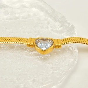 18K gold plated stainless steel snake chain necklace with heart zircon pendant for women