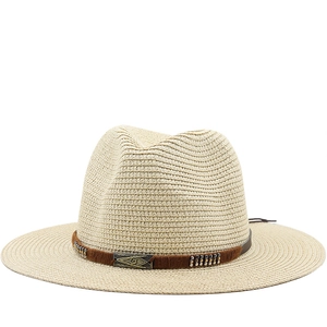 Chapeau De Paille Fedora Cowboy Western Respirant Protection Solaire Bord Large Plage Été Boucle Métallique Vintage Unisexe