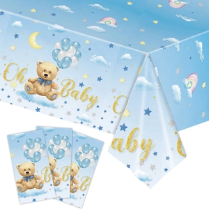 Disposable Plastic Tablecloth Waterproof Rectangular Teddy Bear Oh Baby Print Party Decorations For Baby Shower Birthday