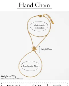 Detailed size specifications of starfish hand chain with 15.5cm upper chain and 16cm lower loop