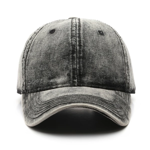 Classic washed denim baseball cap in dark gray with vintage distressed finish
