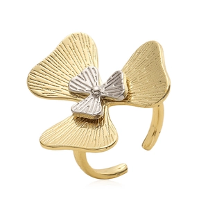 French luxury gold and silver butterfly flower ring with pearl petal open design