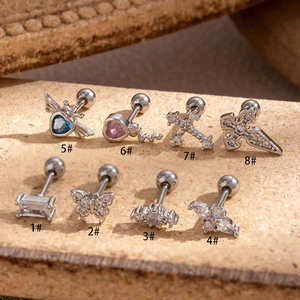 Set of 8 stainless steel stud earrings with colorful cubic zirconia and screw back