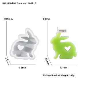 Easter bunny silicone mold with heart design and 3D finished green resin rabbit ornament