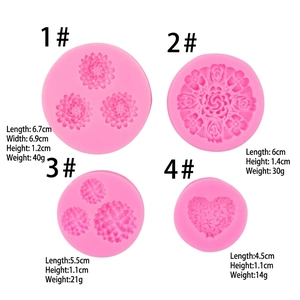 Pink floral and heart silicone molds for chocolate, fondant and clay cake decorating