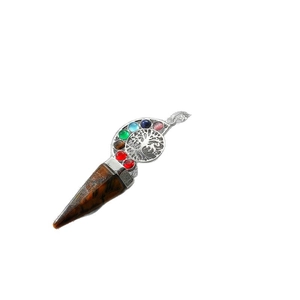 Vintage Tree of Life pendant with brown tiger eye stone and seven chakra gemstones
