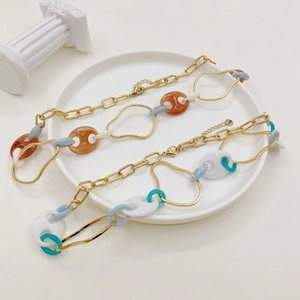 Pig Nose Chain Necklace Stainless Steel Resin Acrylic Hip Hop Style Candy Color Irregular Geometric Jewelry For Women Men