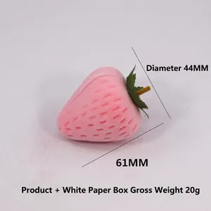 Pink strawberry jewelry box in soft flocking material for rings and earrings 44x61mm