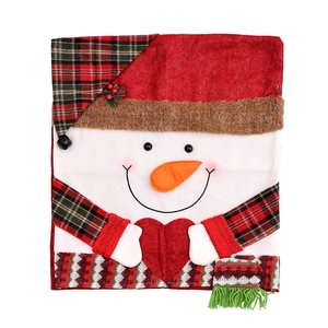 Christmas snowman chair cover with red white plaid fabric and plush 3D carrot nose detail