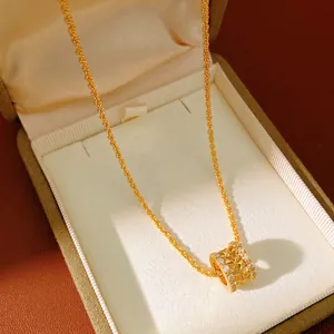 Cylinder Pendant Necklace Copper With Zircon 18K Gold Plated Geometric Elegant Clavicle Chain Jewelry For Women