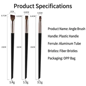 Three-piece angled flat eyeliner and eyebrow brush set with rose gold aluminum ferrule
