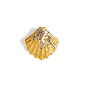 Elegant gold shell earrings with silver coral texture and two white pearls