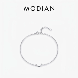 925 Sterling Silver Crescent Moon Bracelet Minimalist Polished Adjustable Chain Jewelry For Women