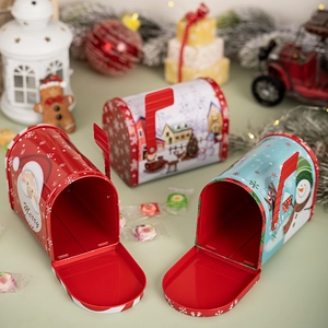Boîte aux lettres de Noël en fer blanc avec motifs de Père Noël pour bonbons et cadeaux
