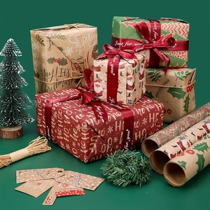 Christmas Gift Wrapping Paper Kraft Paper Vintage Snowflake Reindeer Tree Patterns Holiday DIY Craft Decor