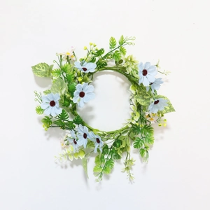 Artificial blue daisy candle wreath for wedding and party table centerpiece decoration