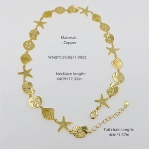 18K gold-plated copper ocean theme necklace set with starfish and shell pendants