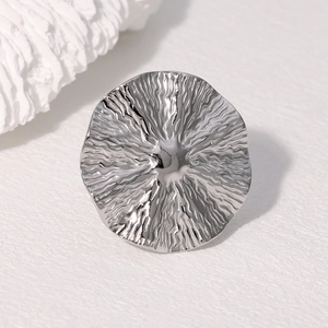 Minimalist vintage round stainless steel ring with irregular pleated texture design