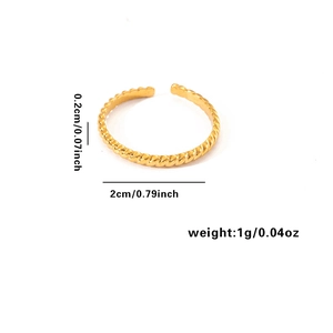 Detail view of twisted gold stainless steel ring with dimensions and weight specs