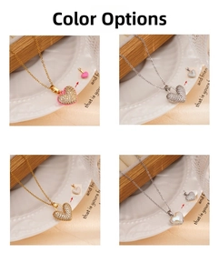 Detailed macro view of double-sided heart pendants with micro-pave crystals and enamel