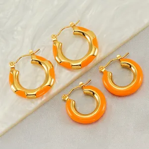 Vintage Hoop Earrings Women Gold Plated Stainless Steel Geometric Wave Enamel Fashion Niche Commuter Jewelry Accessory