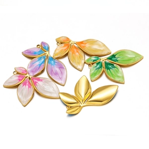 Colorful enamel leaf pendants in gold stainless steel for DIY jewelry making