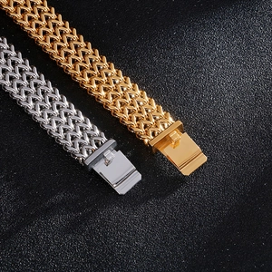 Detail of 304 stainless steel woven bracelets with fish scale pattern and fold-over clasp