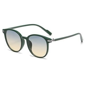 Fashion oversized round sunglasses with green frame and blue-yellow gradient lenses