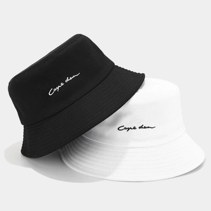Bucket Hat Cotton Vintage Letter Embroidery Breathable Sun Protection Summer Travel Casual Fashion