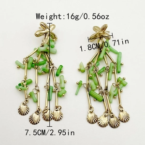 Detail showing scallop flower tassel earrings size 7.5cm long and 1.8cm wide