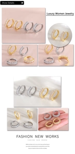 Macro detail of gold and silver hoop earrings with square-cut cubic zirconia insets