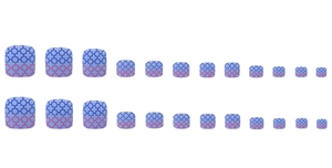 Detail view of 20pcs blue and pink clover patterned press-on toenails on white background