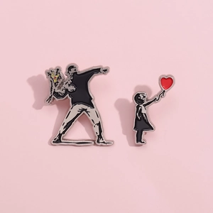 Gothic style cartoon metal enamel pins set featuring iconic street art figures