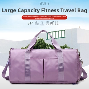 Purple waterproof gym bag featuring separate shoe compartment and wet-dry storage sections
