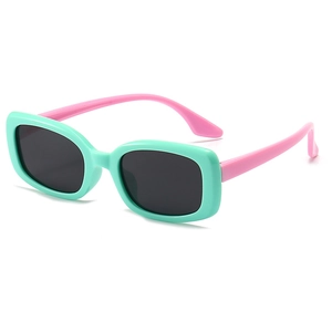 Polarized kids sunglasses in mint green and pink, UV protection rectangle shades