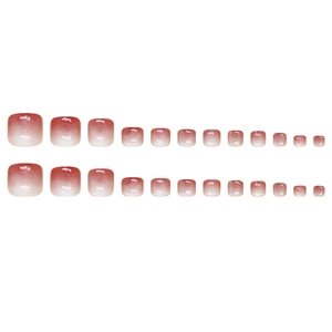 24pcs burgundy and cream gradient cat-eye shimmer press-on toenails on white background