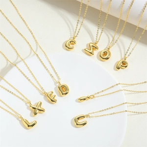 3D balloon style gold plated initial pendant necklaces with elegant O-link chains