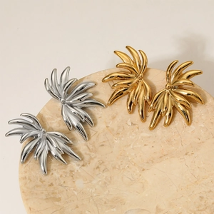 Boucles d'oreilles ailes en acier 316L coloris or et argent avec texture radiante