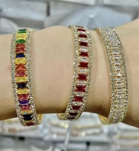 Fashion Copper Cubic Zirconia Open Bangle For Women Geometric Micro Inlaid Gold Plated Colored Zircon Bracelet Jewelry Gift