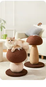 Close-up of mushroom cat scratcher featuring sisal rope pillars and thick round base