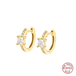 S925 Sterling Silber Creolen mit quadratischem Zirkonia und 18k Goldbeschichtung