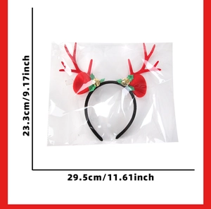 Christmas reindeer headband showing dimensions 23.3cm by 29.5cm in original packaging