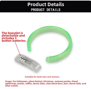 Detail of LED glowing bracelet with removable battery compartment and three button cells