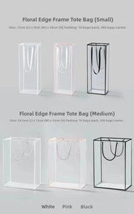 Detailed size specifications for transparent flower gift bags in small and medium sizes