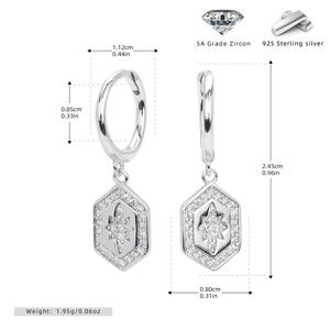 Detailed size measurement of S925 sterling silver star earrings with micro-set zircons